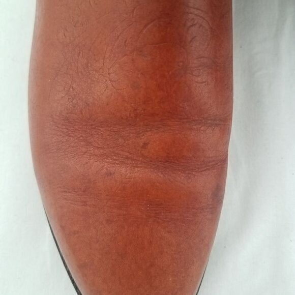 Vintage 1980s Frye Denim and Tooled cognac  Leather  Western Boot 8 - Picture 13 of 15